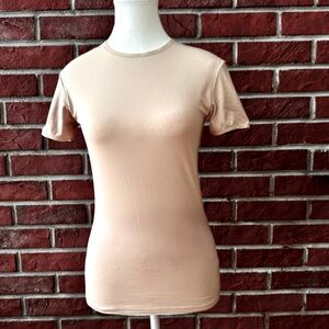 D&G Underwear Beige Short Sleeve Stretch Top Brand Logo Details Size S